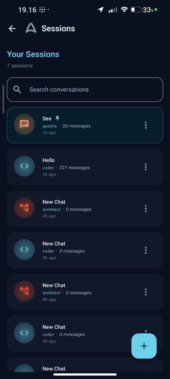 Aura Droid sessions screen